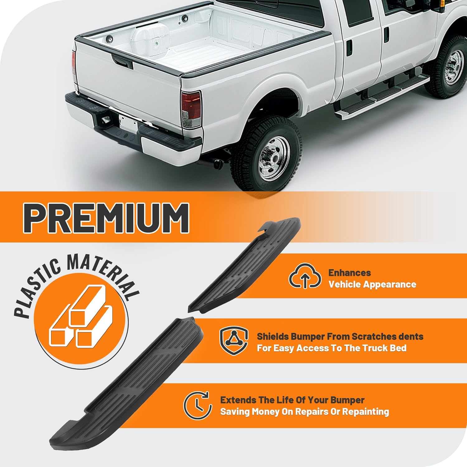 KUAFU Rear Bumper Step Pads Compatible with 1999-2007 Ford F-250/350/450/550 Super Duty Replacement for FO1191116 FO1191113 Plastic(PP) Black Lower & Upper Left + Right 3Pcs
