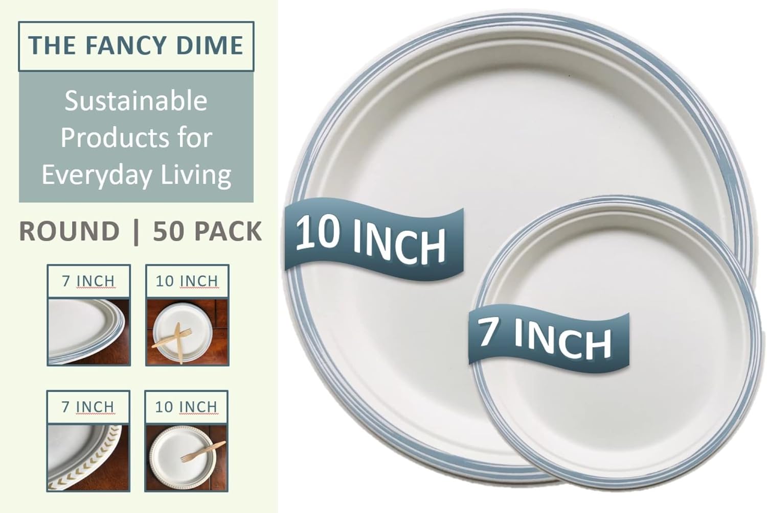 Disposable Paper Plate: Heavy Duty, Elegant, Eco-Friendly, Compostable Paper Plates (50 Count), Tree Free Sugarcane Bagasse Plate with Color Party Plate (10 inch Blue Dinner Plate)
