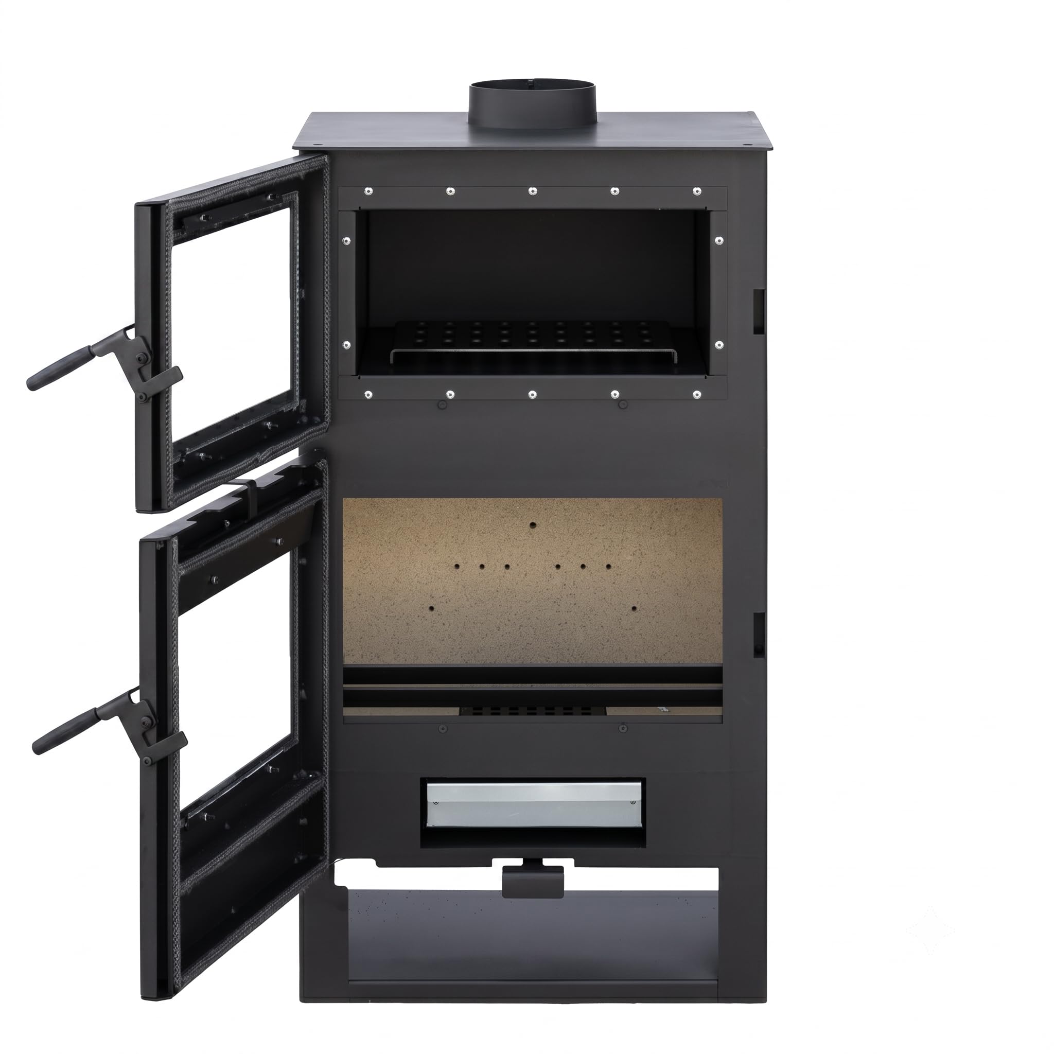 Kaminofen holzofen ALAZ K9M Schwarz 9 kW, Kaminofen mit Backfach, Kamin Heizofen Dauerbrandofen Holzofen, Кaminholz Hüttenofen, Кaminfeuer, Fireplace Wood