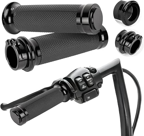 BlueStars 1" 25mm Motorcycle Handlebar Grips Black, Durable Non-Slip Rubber,