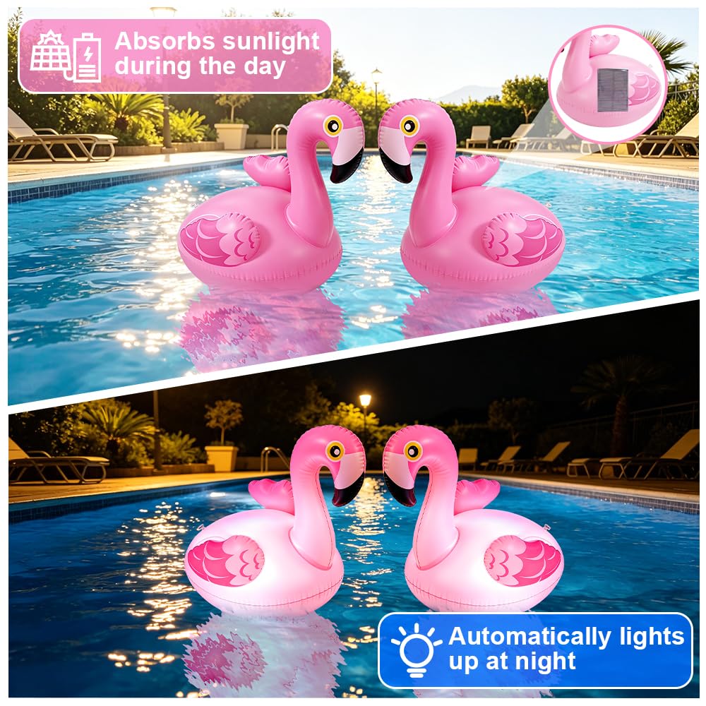 2 luces solares flotantes para piscina, flamencos, flotantes, IP68, resistentes al agua, para piscina, estanque, jardín, césped