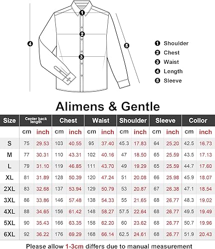 Miniatura 4 de Alimens & Gentle Camisas de vestir elásticas para hombre, manga larga, sin arrugas, camisa de vestir para hombre, camisa casual con botones