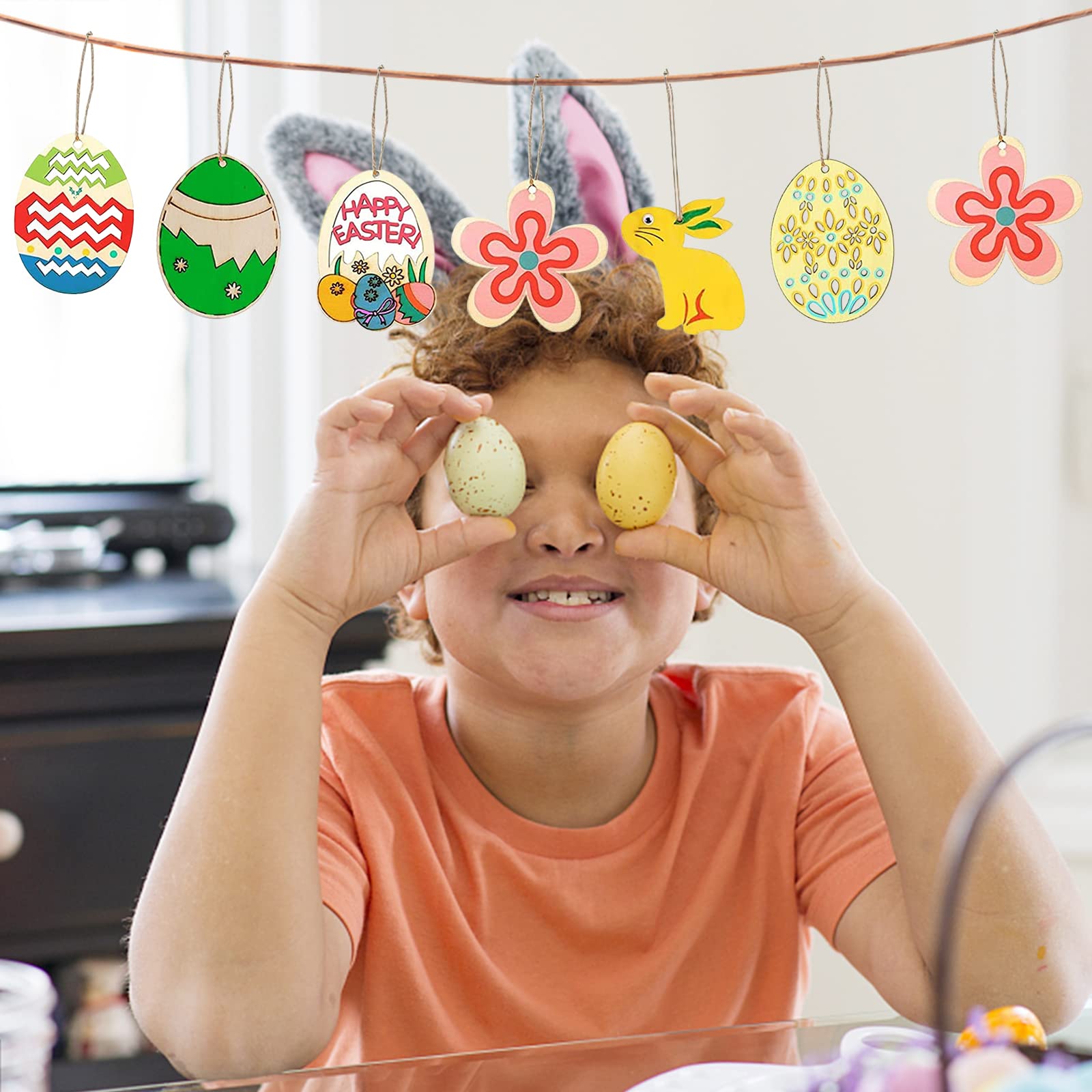 Lemotoy Confezione da 10 Coniglietti in Legno da dipingere, Decorazione Fai da Te per Coniglietti pasquali
