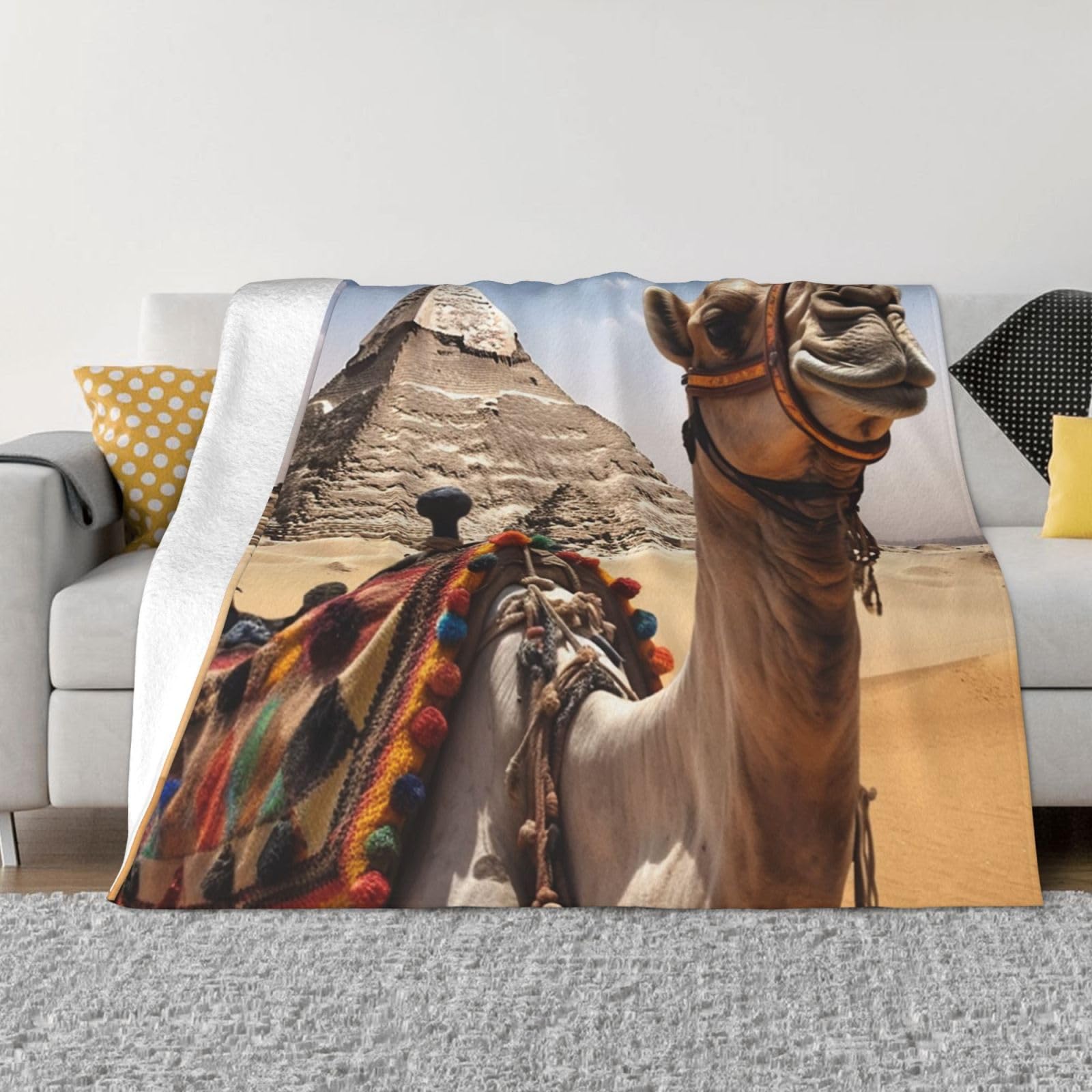 Couverture pelucheuse camel 203x152 cm double face ultra douce pour canapé