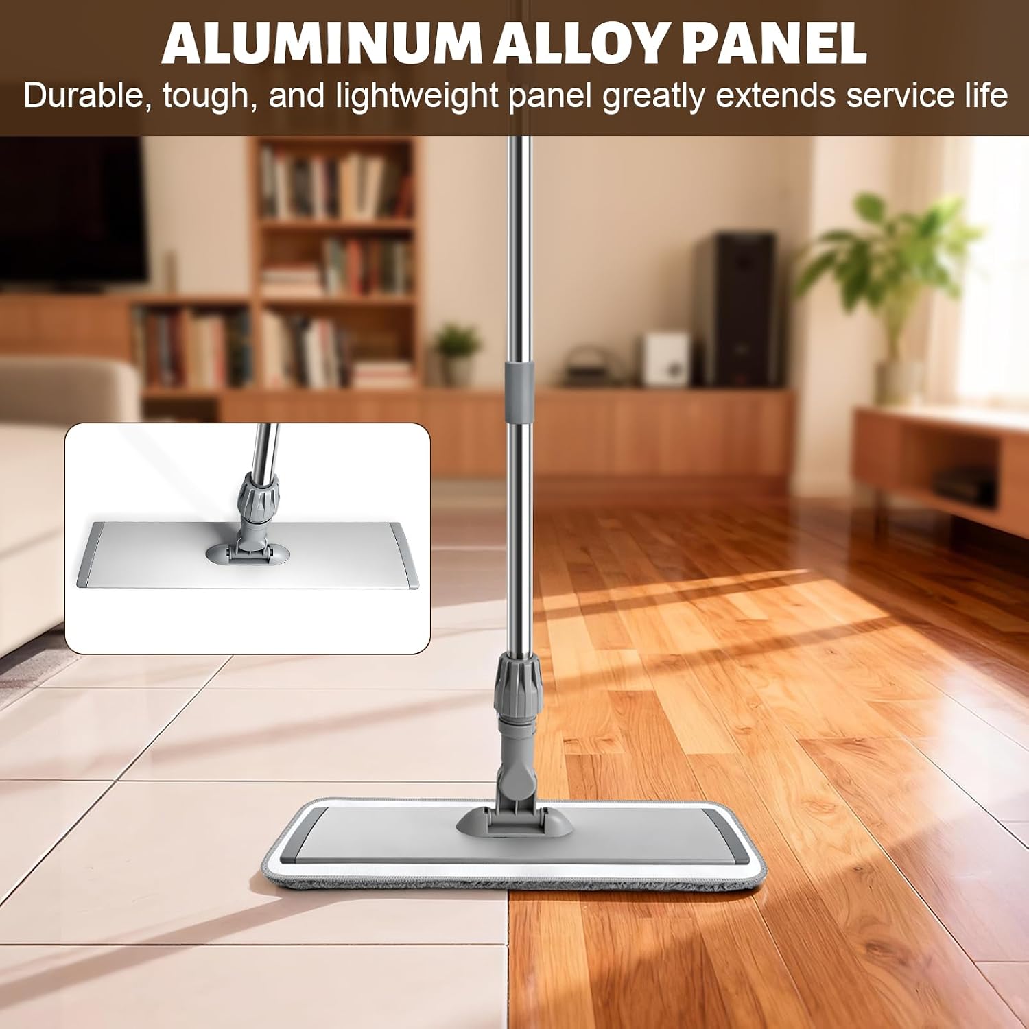17.7 Microfiber Mop for Floor Cleaning, 59in Long Adjustable Handle, 360° Rotating Large Flat Mops, 4 Washable Pads for Dry & Wet Cleaning for Hardwood, Vinyl, Laminate, Grey