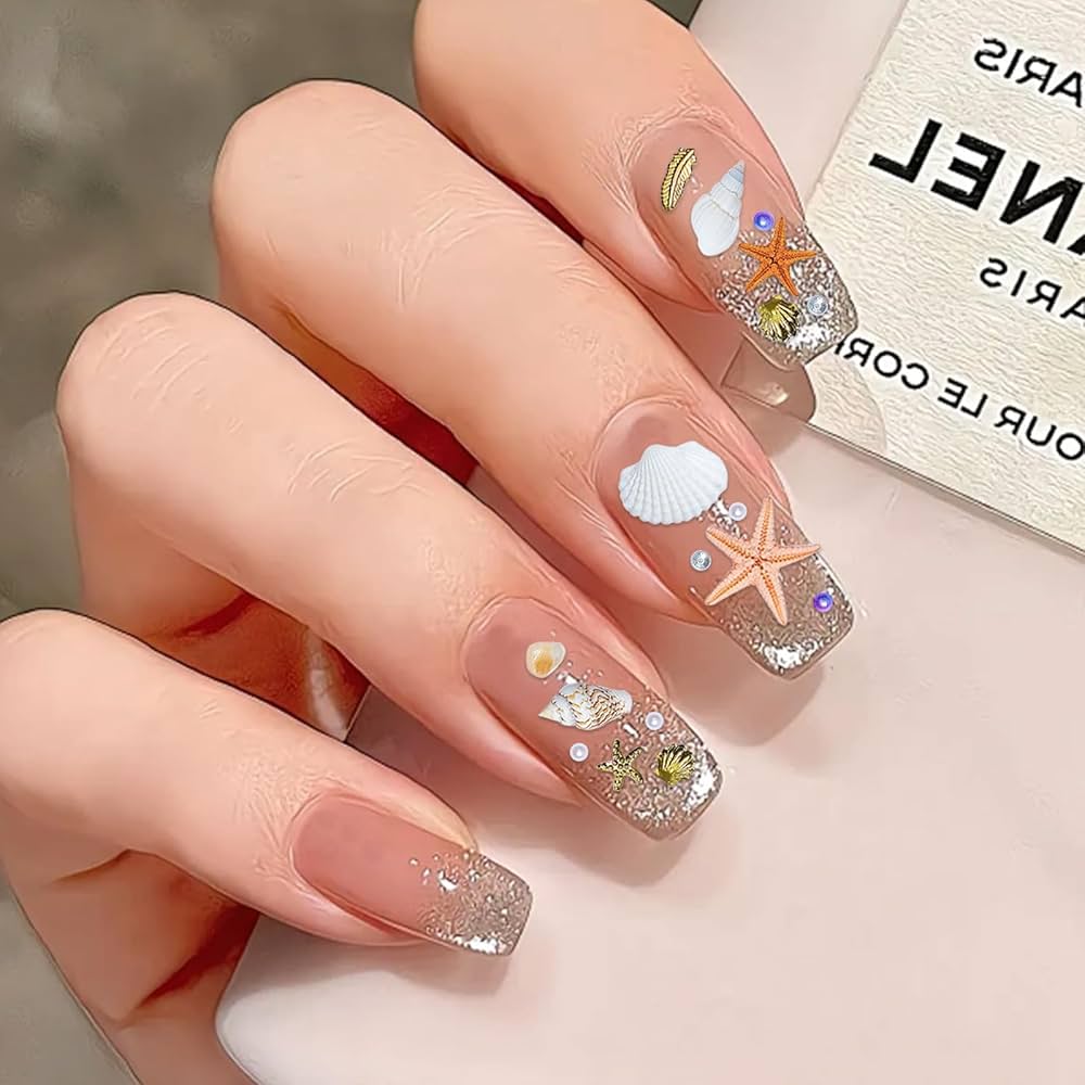 オーダーネイルチップNo.67 夏 海 キラキララメ 貝殻ヒトデパーツ オーダーネイルチップNo.67 夏 海 キラキララメ 貝殻ヒトデ