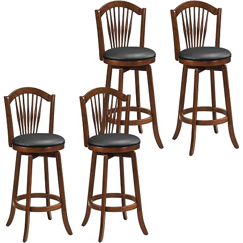 COSTWAY Swivel Bar Stools Set of 4, 31 Inch Bar Height Chairs with Backrests and Wood Frame, Upholstered Barstools for Kitchen Island and Dining Room (4,31 Inch)