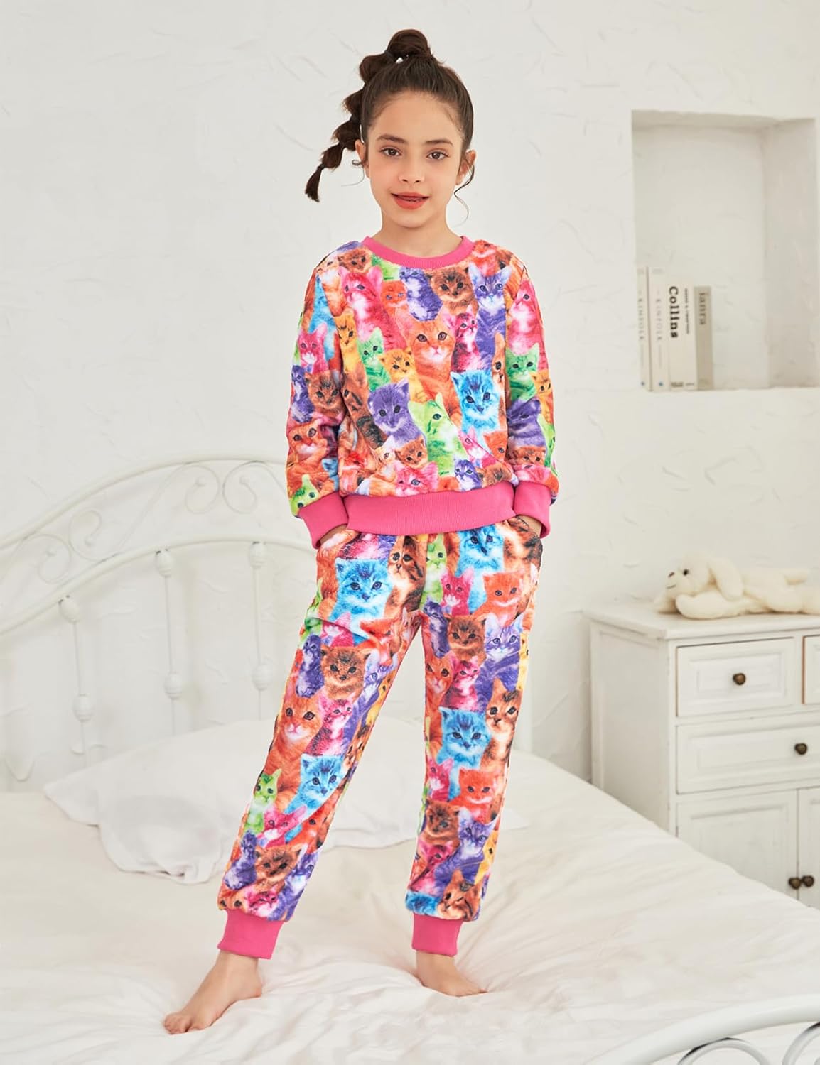 QPANCY Girls Pjs Set Two Piece Fleece Pajamas kids Fall Winter Long Sleeve pajamas Loungewear - Image 2