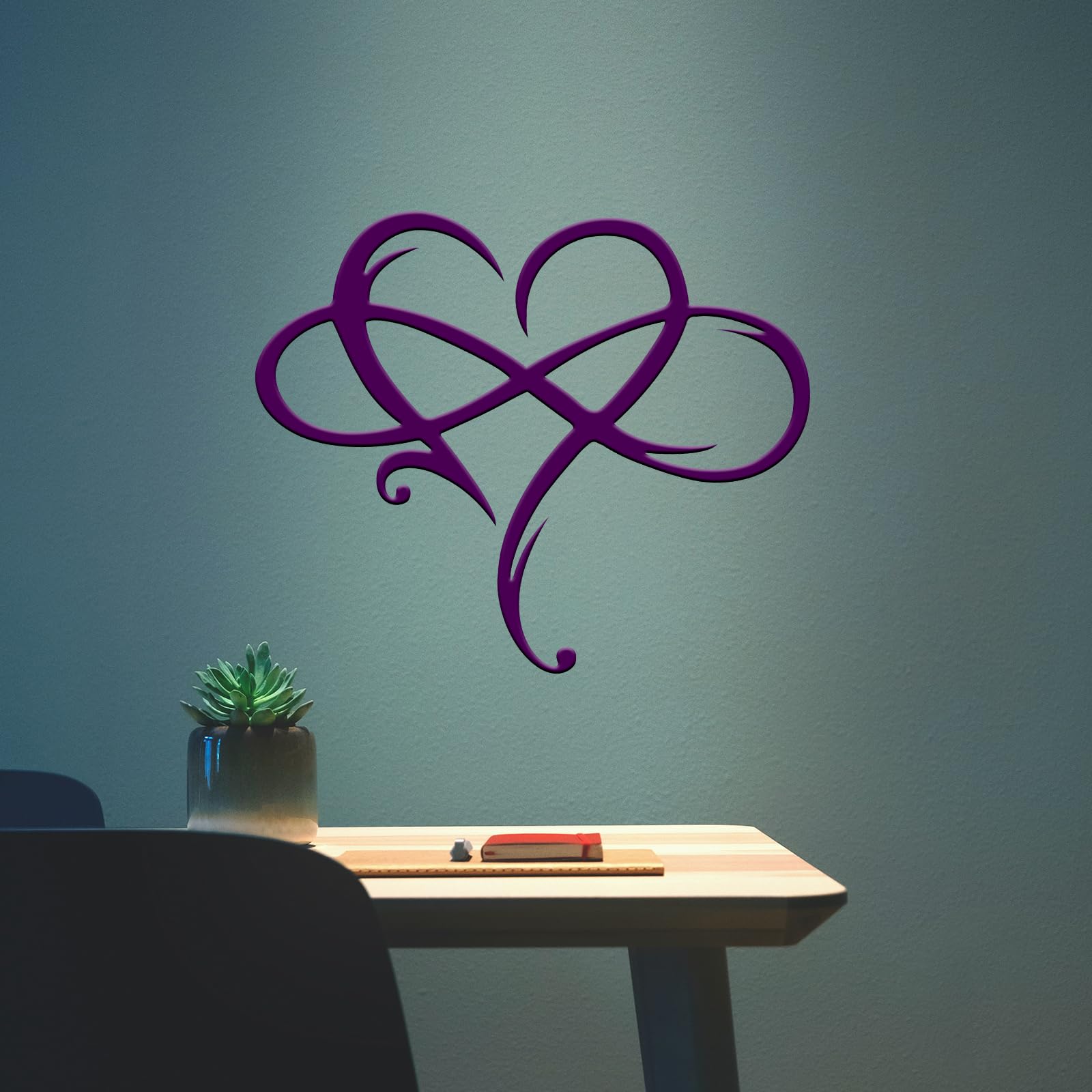 Infinity Heart Metal Wall Decor, Unique Infinity Heart Wall Art, Love Sign Plaque, Steel Art, Geometric Bedroom Ornaments, Cut Out for Home, Wedding Decor (15.7x13.7in, Purple)