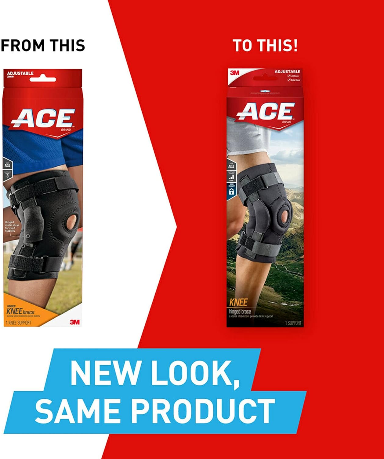 ACE Brand Hinged Knee Brace, Provides Firm, Stabilizing Support and Compression to Muscles and Joints, Adjustable Knee Brace With Knee Straps, Right or Left Knee Brace, One Size Fits Most