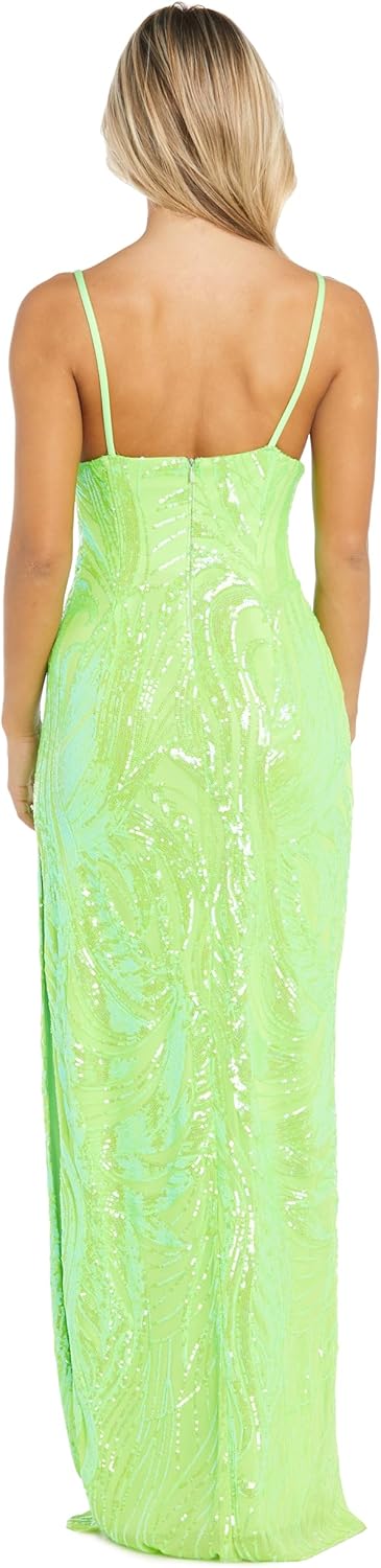 Juniors' Long Sequin Mesh Gown W/Slim Fit & Spaghetti Straps - Prom Homecoming Cocktail Party - Image 3