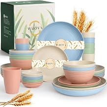 Wrova 40-Piece Wheat Straw Dinnerware Sets for 8, Unbreakable Kitchen Plates and Bowls Set with Cups Set, Soy Sauce Dish for BBQ, Microwave and Dishwasher Safe Dishware Sets for Kitchen- Nordic