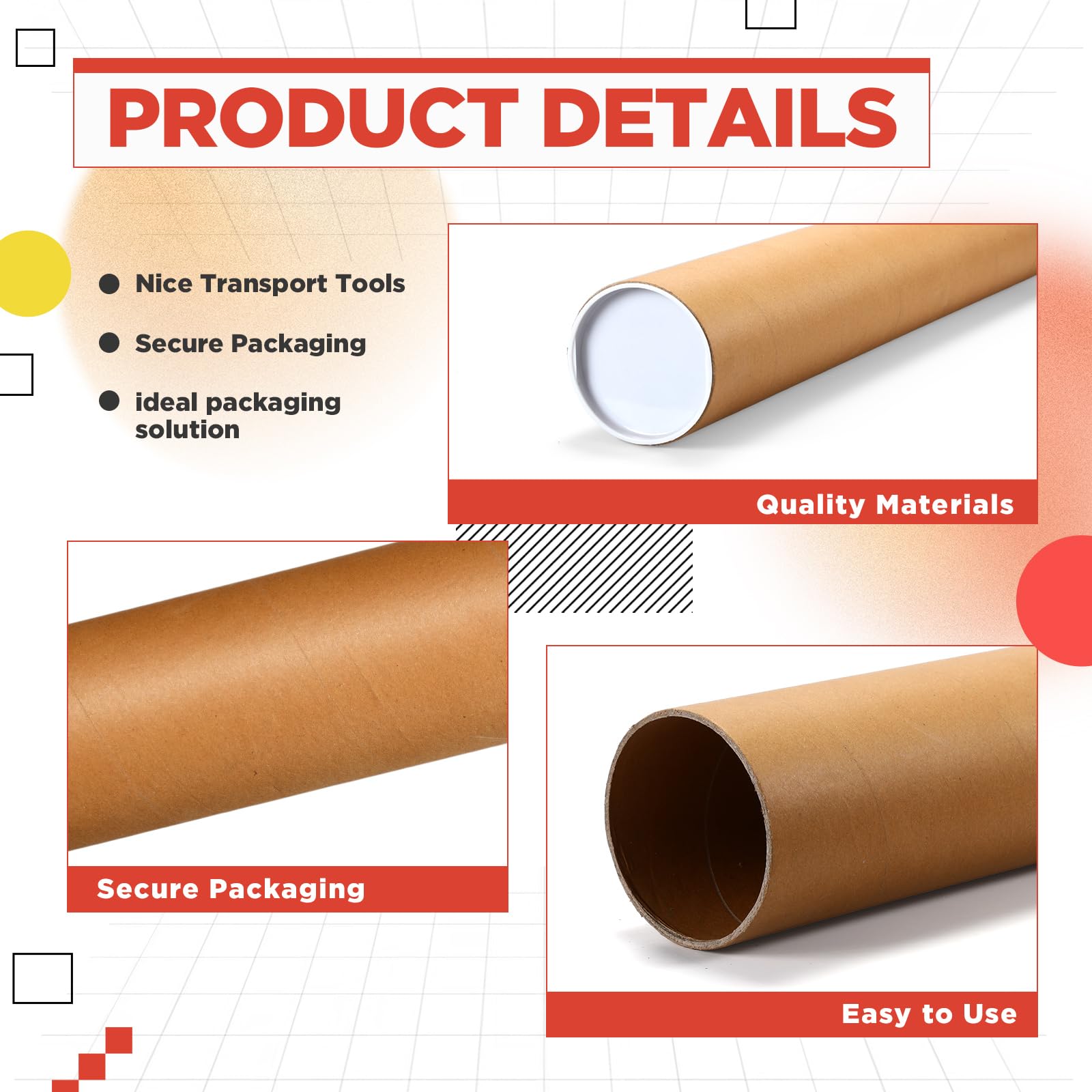 Dunzoom Paquete de 2 tubos de correo de 4 x 36 pulgadas, tubo de papel kraft de 0.12 pulgadas de grosor con tapas de plástico, tubos de envío para correo, almacenamiento de artículos enrollados,