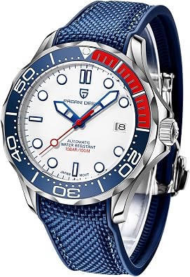 LACZ DENTON Pagani Design PD1667 Mens Automatic Watch Waterproof Luminous Stainless Steel Japan Movement Synthetic Sapphire Crystal Curved Mirror with A Rotating Ceramic Bezel Watch