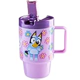 Get Trend Bluey Kids Water Bottle with Straw 16.9 oz BPA Free Plastic Cup with Lid Handle Reusable Drinking Tumbler for School Gifts for Kids (Purple Bluey)