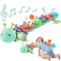 Vista 8 de Sumobaby Juguetes musicales para bebés, oruga de peluche con mordedor, arrugado multisensorial, sonajero y texturas, para el tiempo boca abajo