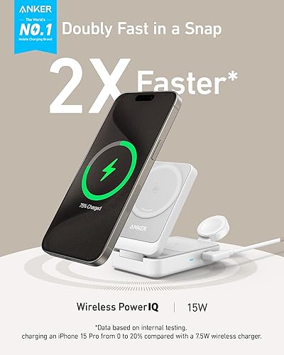 Miniatura 2 de Anker MagGo - Estación de carga 3 en 1 para iPhone 17, soporte de cargador inalámbrico compatible con MagSafe, cargador plegable de 15 W certificado