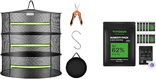 VIVOSUN 3-Layer Mesh Drying Rack Hanging Design with Green Zippers for Dehydrating and 62% RH Two-Way Humidity Control Packs, Size 4 g, 10 Packs for Storing 1/2 oz, Moisture Balancer with RH Indicator