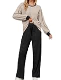 Womens Lounge Set Cute Long Sleeve Pajama Sets Casual 2 Piece Pj Outfit Fall Sleepwear Pockets