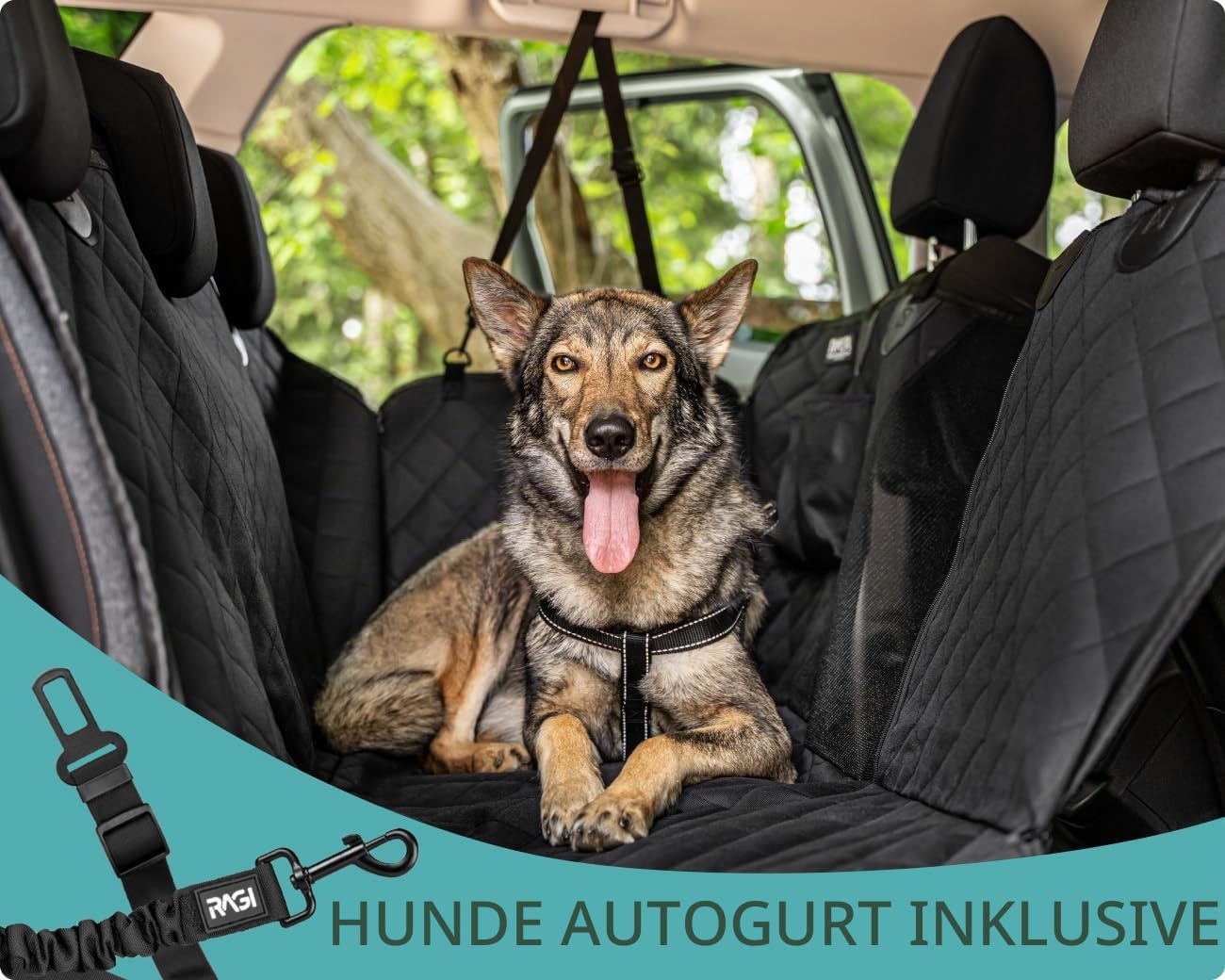 RAGI Hundedecke Auto Rückbank, Hundematte mit Seitenschutz und Reißverschlüsse, Wasserdicht und Kratzfeste Hunde Autositz, Rücksitzbezüge für Auto Van SUV, Hunde Autodecke 145x138 Schwarz