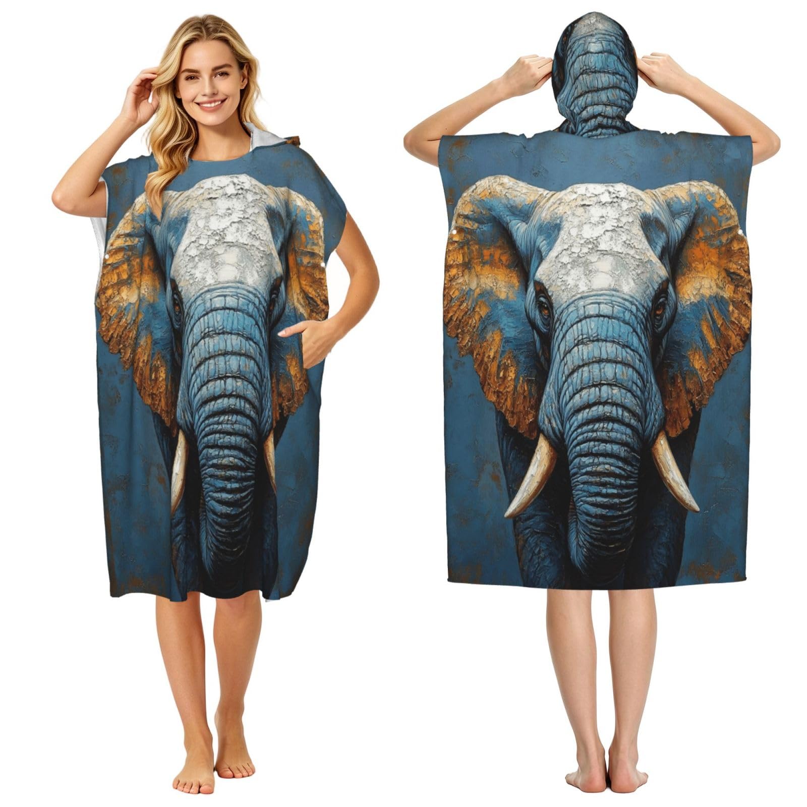 KLGRTJHK Elephants Adult Hooded Beach Poncho Towel 43"X35"