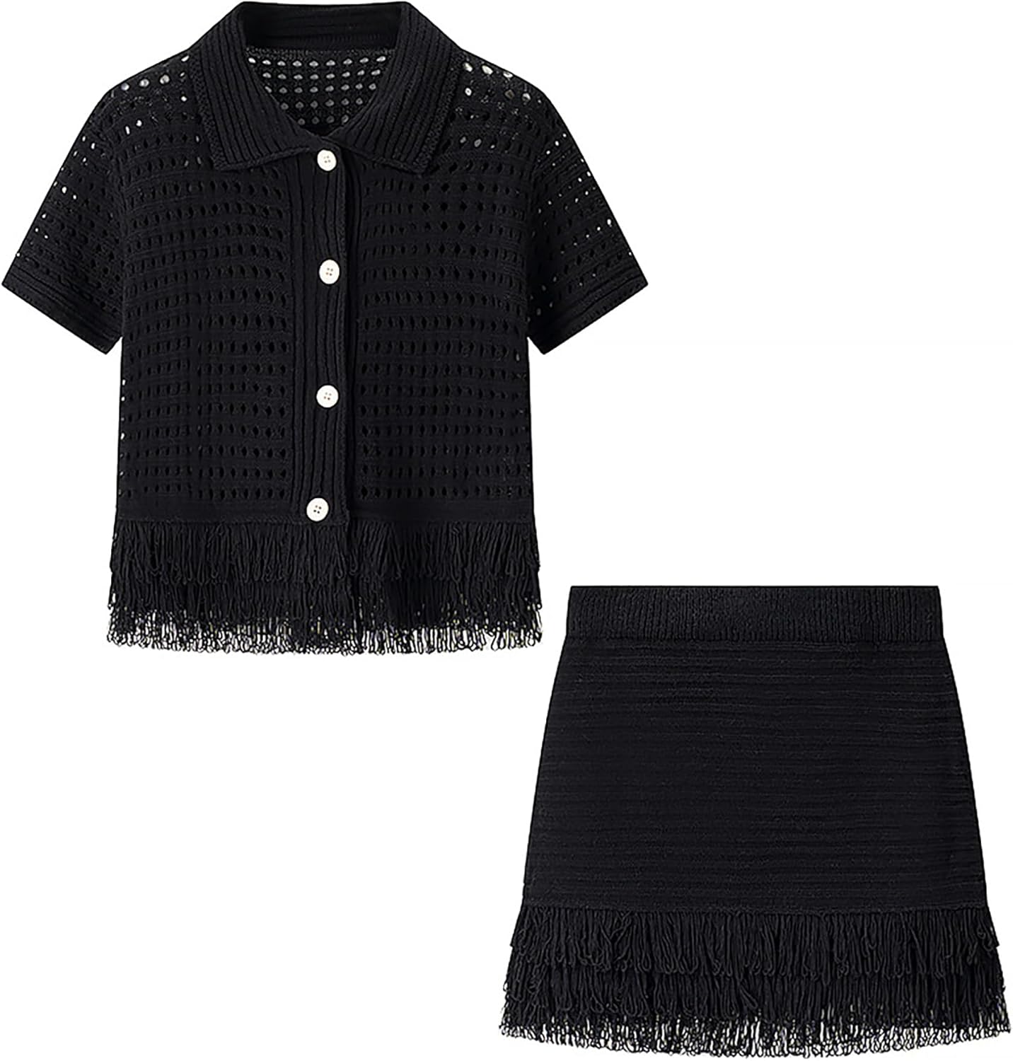 2 Piece Skirt Sets for Women Short Sleeve Crochet Knit Top and Mini Skirt Casual Vacation Outfits - Image 5