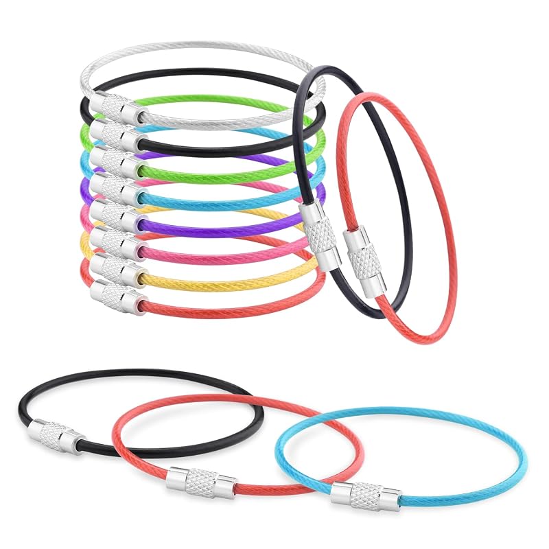 CooBigo Kit com 16 Chaveiros de Cabo de Aço Inoxidável com Revestimento de Nylon, 15,2 cm, Cores Sortidas