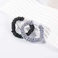 Vista 8 de Bandas elásticas de satén de seda para el cabello, pequeñas y delgadas para coleta, bandas elásticas para el cabello rizado grueso, sin arrugas