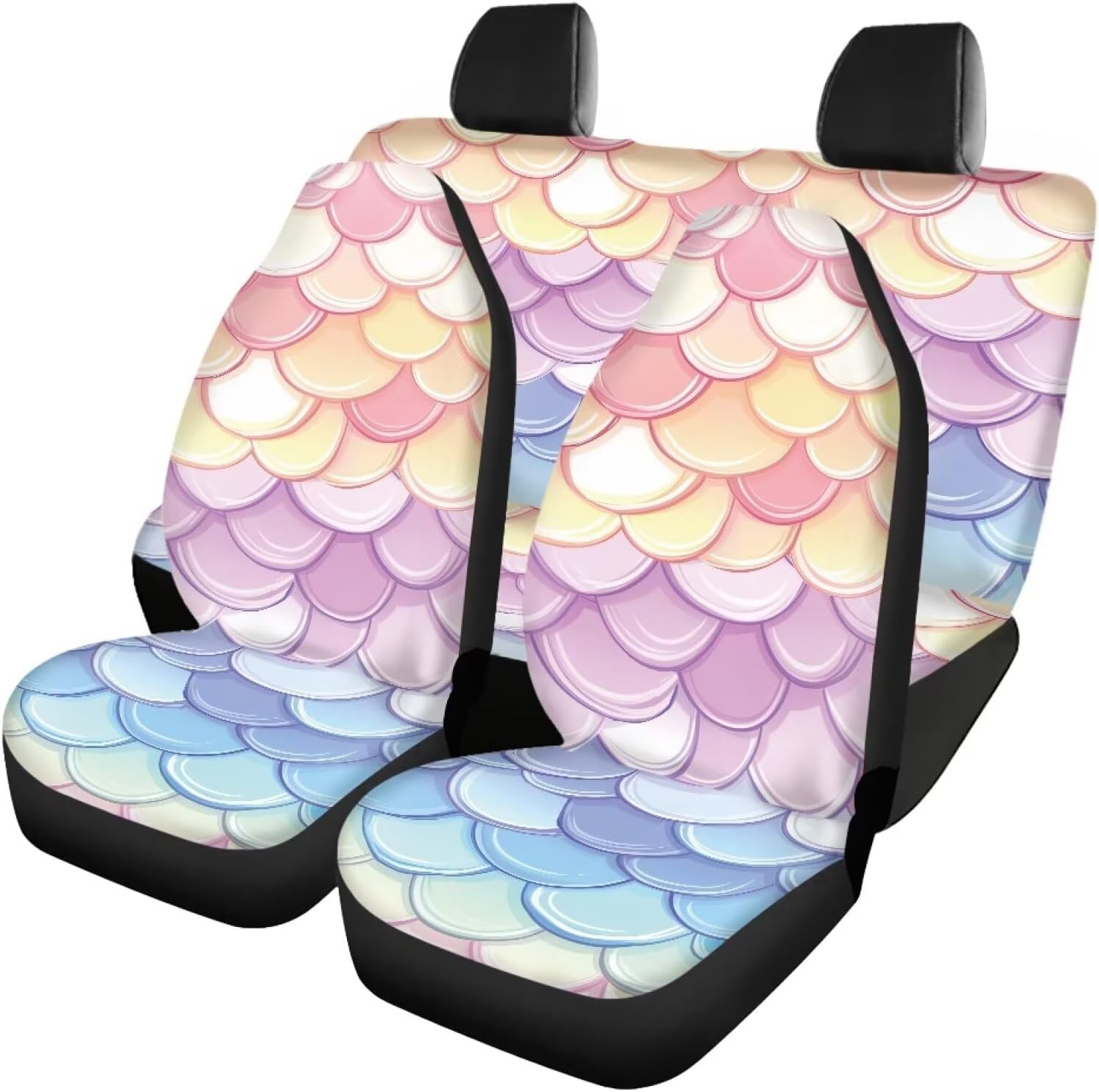 Amzbeauty Mermaid Tail Print Car Seat Covers Front and Rear Seats Universal Fit Non-Slip Design Easy to Clean Durable Car Seat Cushion