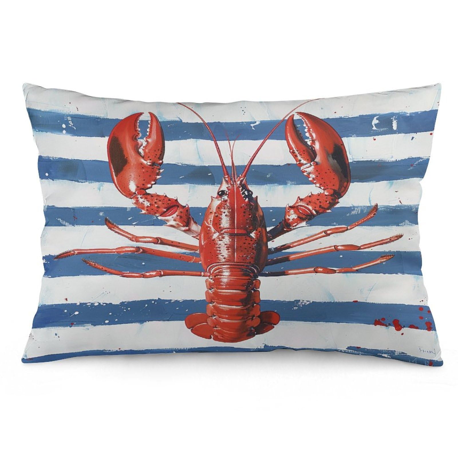 MaSiledy Red Lobster on Blue and White Stripes Pillowcases 12 "x20 Sea Animal Stripe Decorative Lumbar Cushion Cases Zipper Pillowcase Summer Pillow