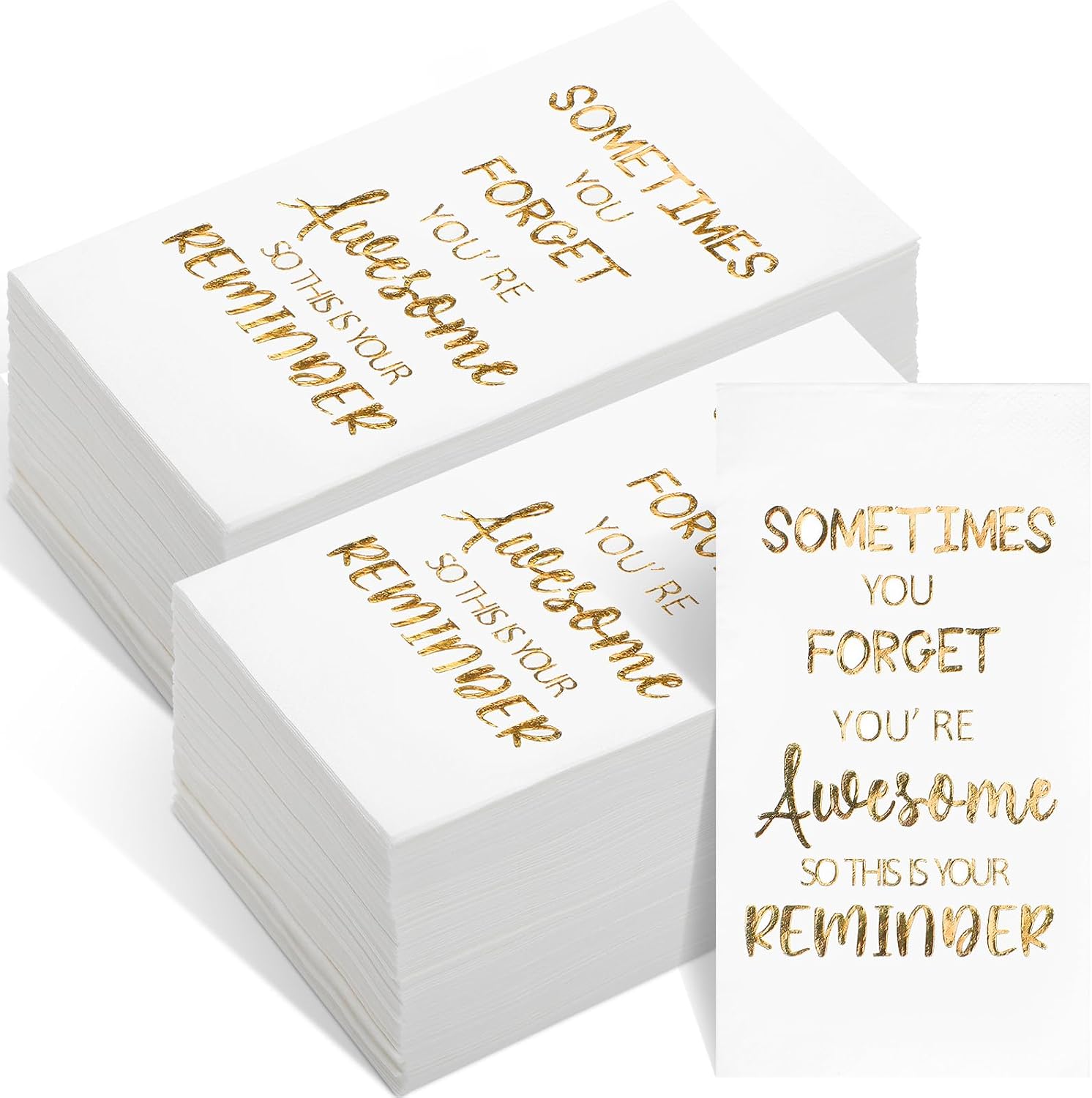 Lincia 200 Pcs Thank You Gifts Napkins Disposable Paper Napkins Inspirational Gifts for Women Men Coworker Employee Appreciation Students Graduation Elegant Metallic Foil Cocktail Napkins (White)