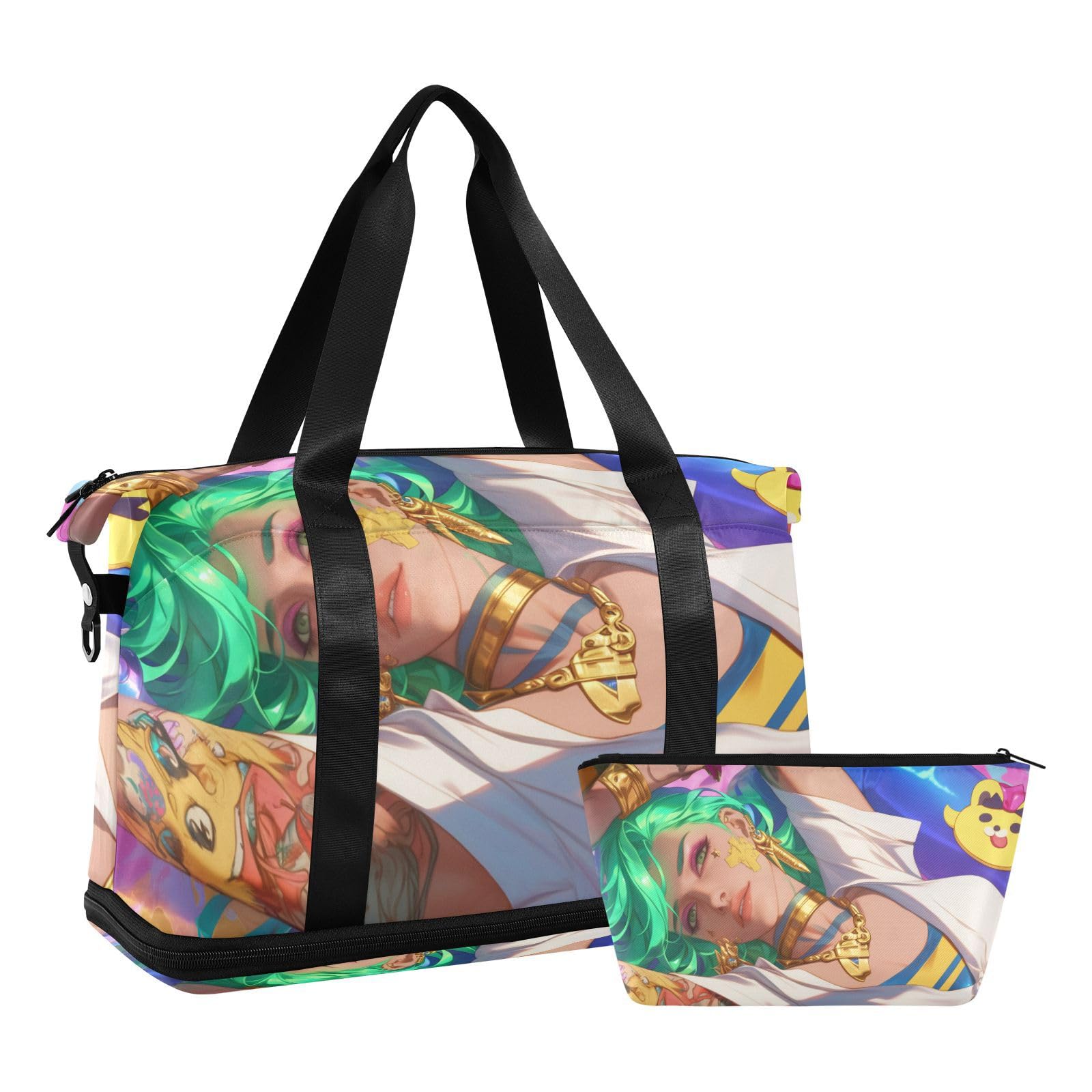 3d anime zielona piękna torba podręczna z mokrą kieszenią regulowany pasek sportowa torba na siłownię na podróże służbowe 2 szt. zestaw dla mężczyzn kobiet