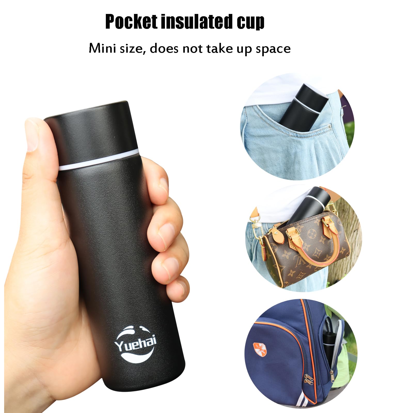2 Borracce Piccole In Acciaio Inox 150 Ml - Termiche Isotoniche - Da Viaggio (Nero + Metallizzato)