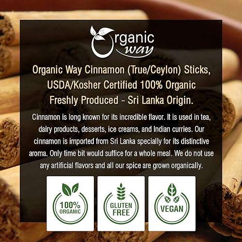 Miniatura 5 de Organic Way True Ceylon Cinnamon Sticks (Cinnamomum verum) - Añade sabor, orgánico y Kosher certificado  Crudo, vegano, sin OMG y sin gluten