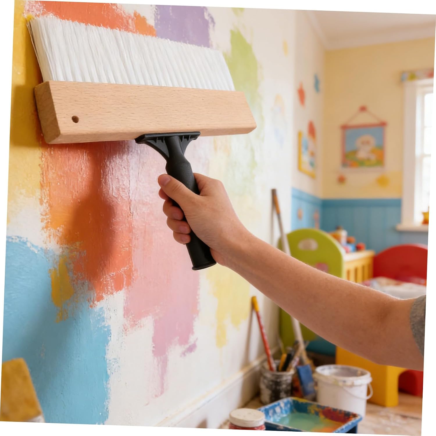 Kichvoe Angled Texture Paint Brush for DIY Wall Decorations, Lightweight Wood and Plastic Artistic Flat Paddle Brush for Texture Painting and Artistic Craft Paint Applications