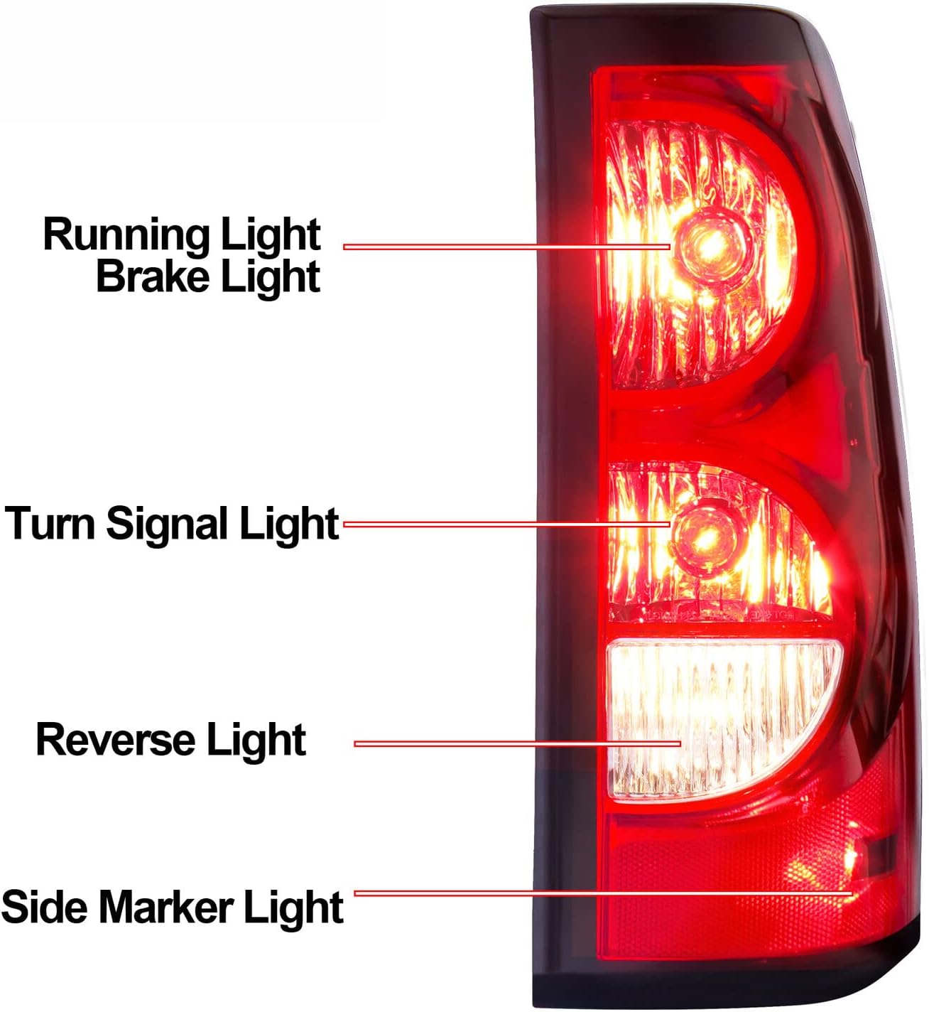 MOSTPLUS Headlight Assembly Compatible with 2003-2006 Chevrolet Silverado 1500 2500 3500 Headlamp + Red Taillight Pair Chrome Housing Transparent Lens Yellow Corner- (Fleetside Model Only)
