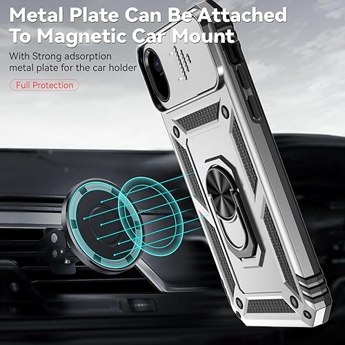 Miniatura 5 de SunStory Funda compatible con iPhone XR con protector de pantalla HD, cubierta de cámara deslizante y soporte de anillo giratorio, grado militar