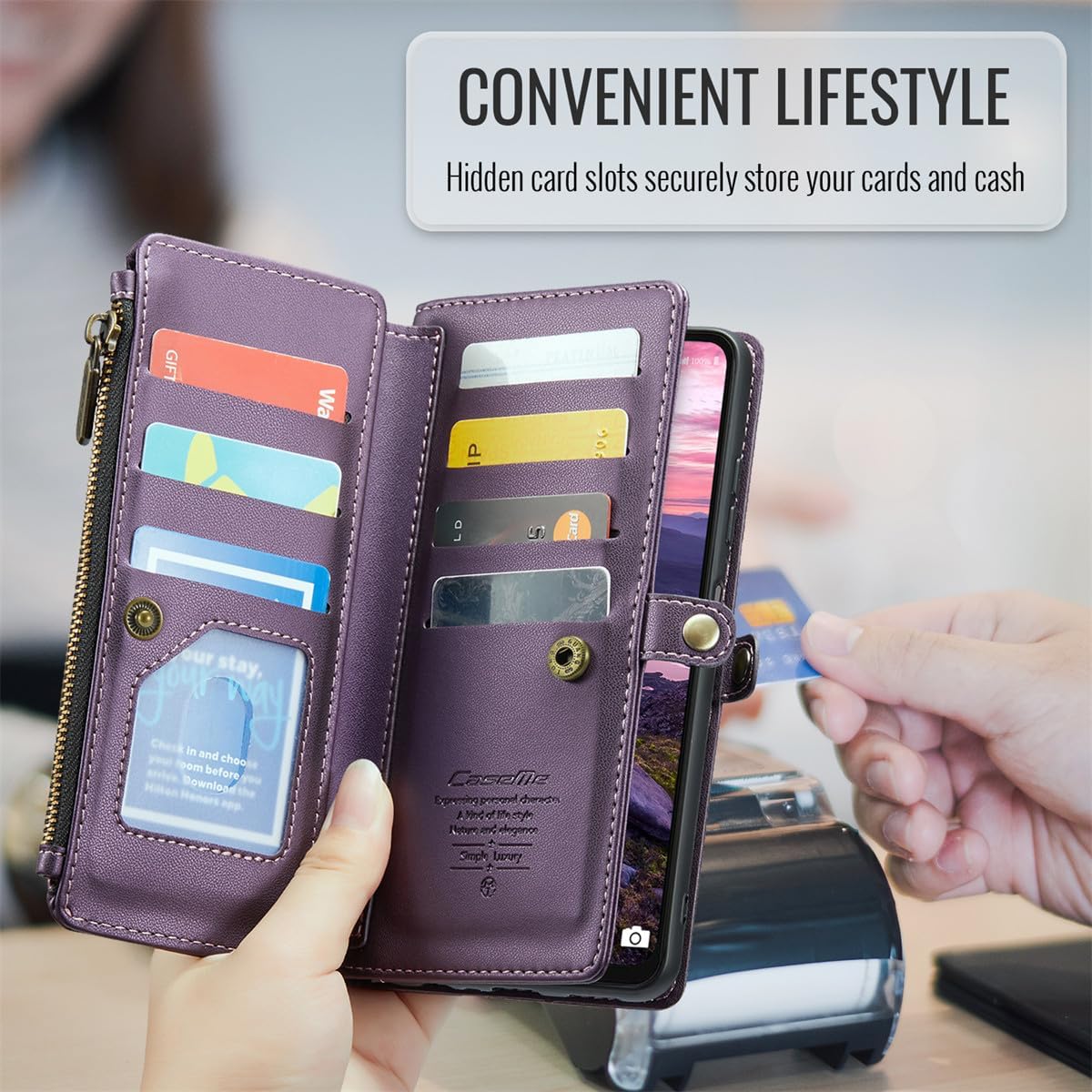 Wallet Case Compatible with Samsung Galaxy A16 5G 6.7" RFID Blocking 10-Card Holder PU Leather Magnetic Snap Shoulder Strap Zipper Pocket Phone Case Fit for Samsung Galaxy A16 5G (Purple)