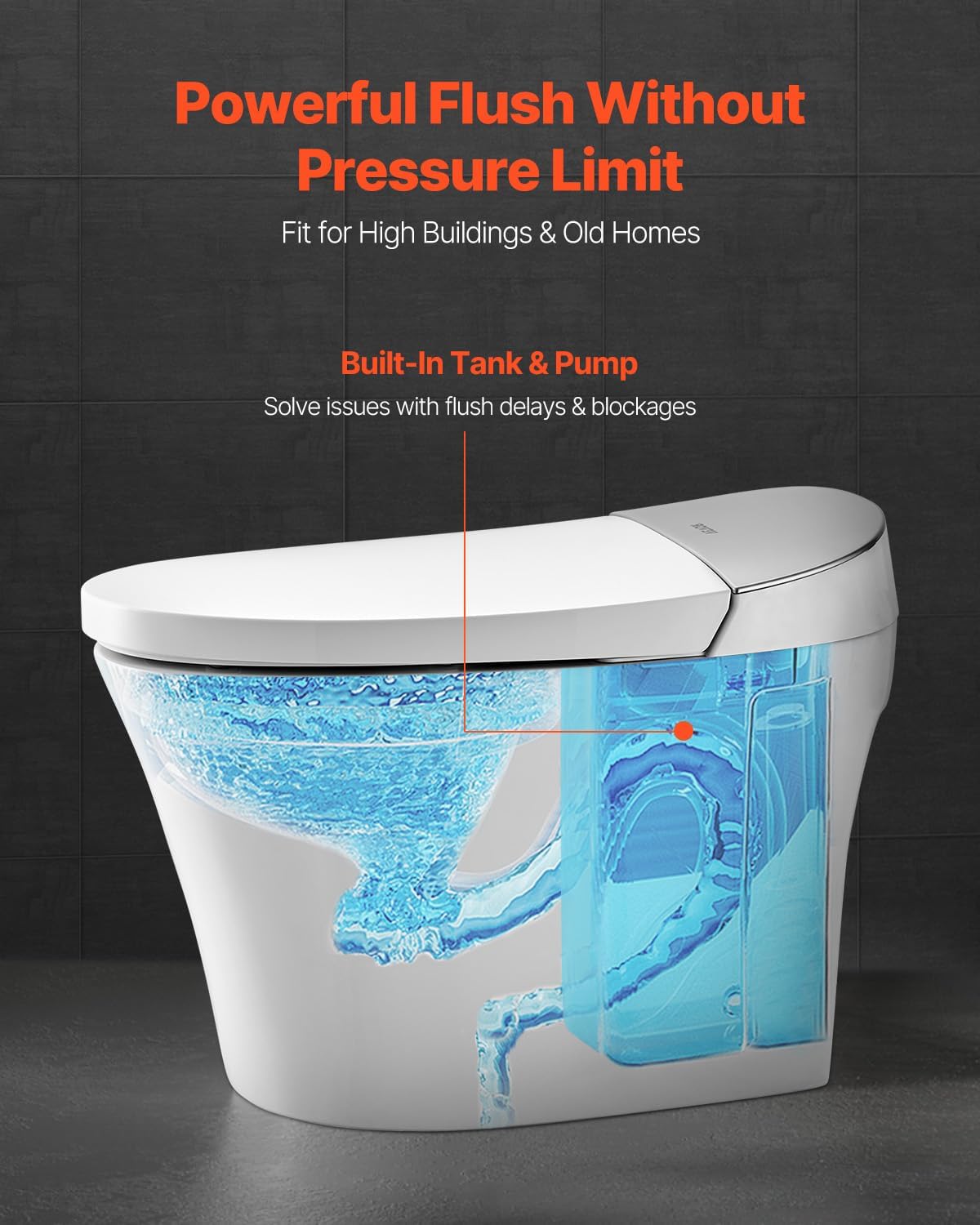 VEVOR Smart Toilet with Bidet Built in, One Piece Bidet Toilet for Bathrooms, Warm Water Sprayer & Air Drying, Foot Sensor Operation, Heated Seat, Auto Open/Close with Remote Control