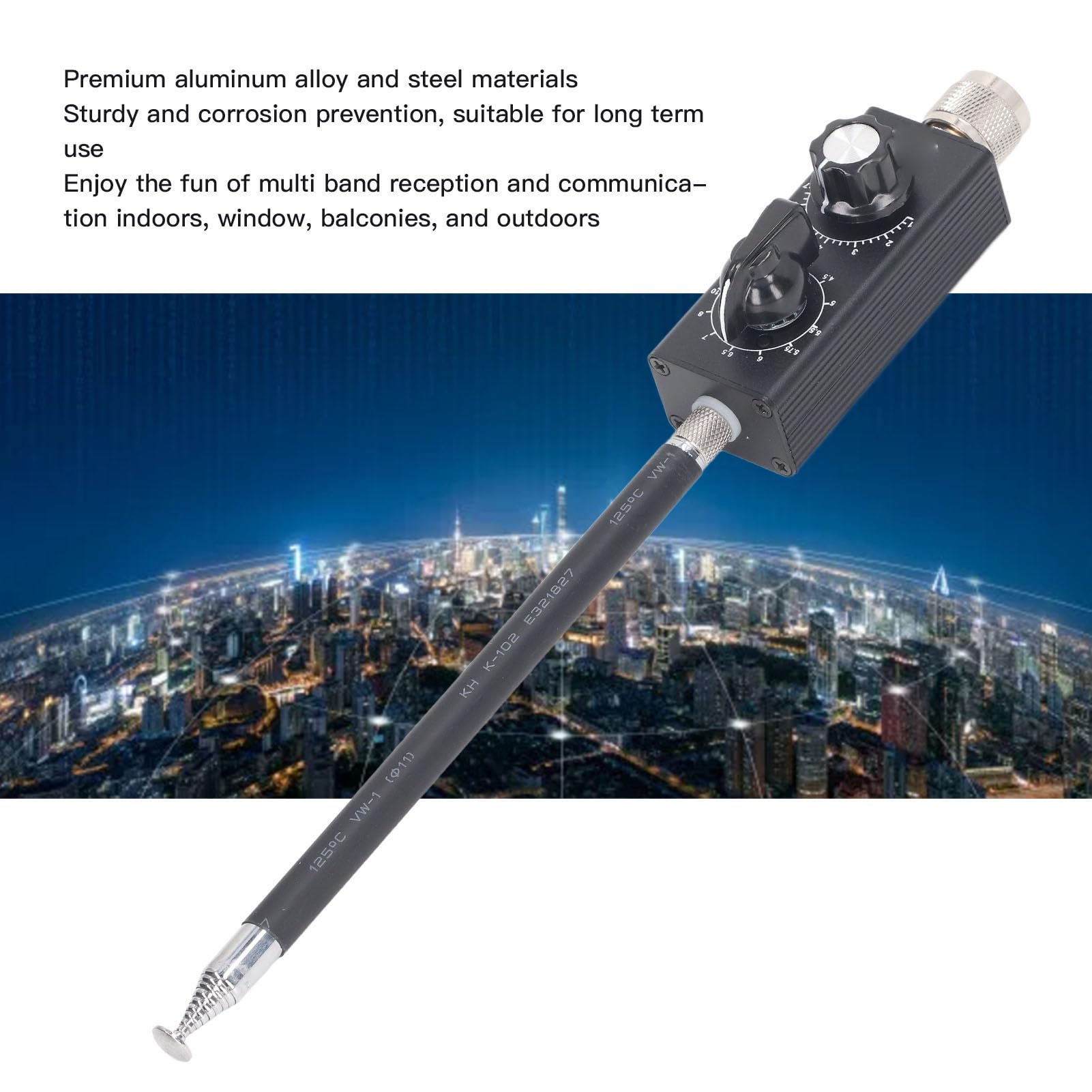 Antena HF Portátil Radio Onda Corta 3.5-470MHz 20W Aluminio Banda Completa para Uso Interior y Exterior