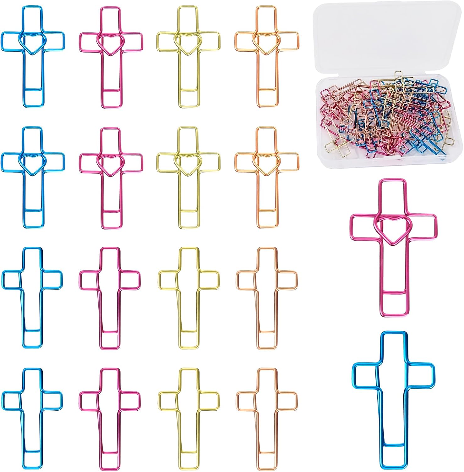 Temiary 48 Pcs Cross Paper Clips with Clear Box, Bible Study Paperclips