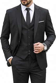 Hihawk Herren 3-teiliger Anzug mit Stretch-Stoff, solide schmale Passform, Ein-Knopf-Anzug, Blazer-Set, Jacke, Weste, Hose mit Krawatte