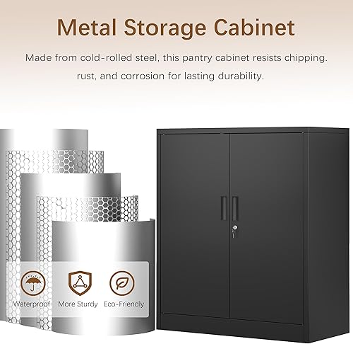 Miniatura 7 de Gabinete de almacenamiento de metal, armarios de metal de 36 pulgadas de alto con puertas y 2 estantes ajustables, armario de almacenamiento con