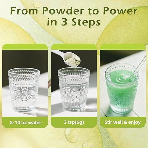 Miniatura 5 de Polvo de glicinato de magnesio y clorofila con L-teanina, melena de león  Apoyo al sueño tranquilo, alivio del estrés y desintoxicación  Jugo en