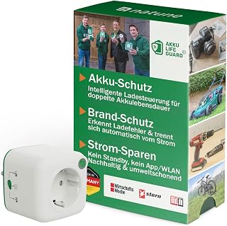 Verlängert Akkulebensdauer, Intelligenter Akkuschutz Adapter mit Sicherheitsabschaltung, Akku Brandschutz, Akkuschoner spart Strom, Natune Ladeadapter, Made in Germany, Bekannt aus TV