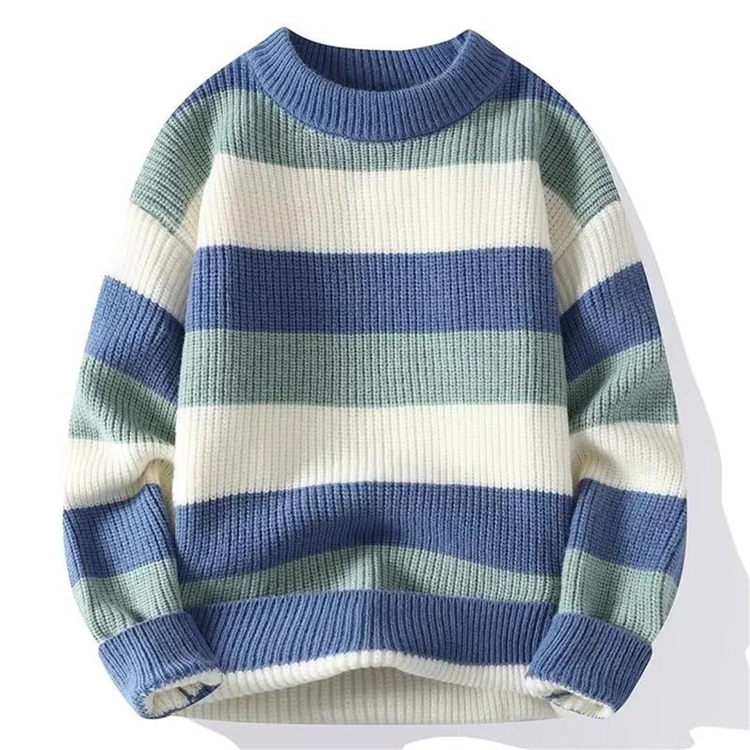 Męski sweter w paski okrągły dekolt na co dzień dzianinowy sweter z długim rękawem ciepły dzianinowy sweter top