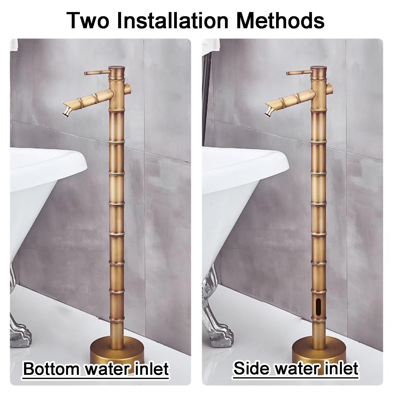 Columna de agua de bambú antiguo con grifo de cobre para jardín, grifo decorativo resistente a las heladas de 27 pulgadas, perfecto para uso en patio y patio