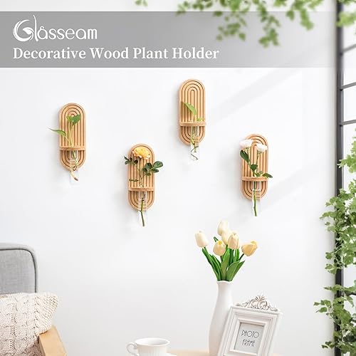 Miniatura 3 de Glasseam Estaciones de propagación de plantas colgantes: juego de 4 macetas rústicas para plantas de interior, soporte de plantas de madera,