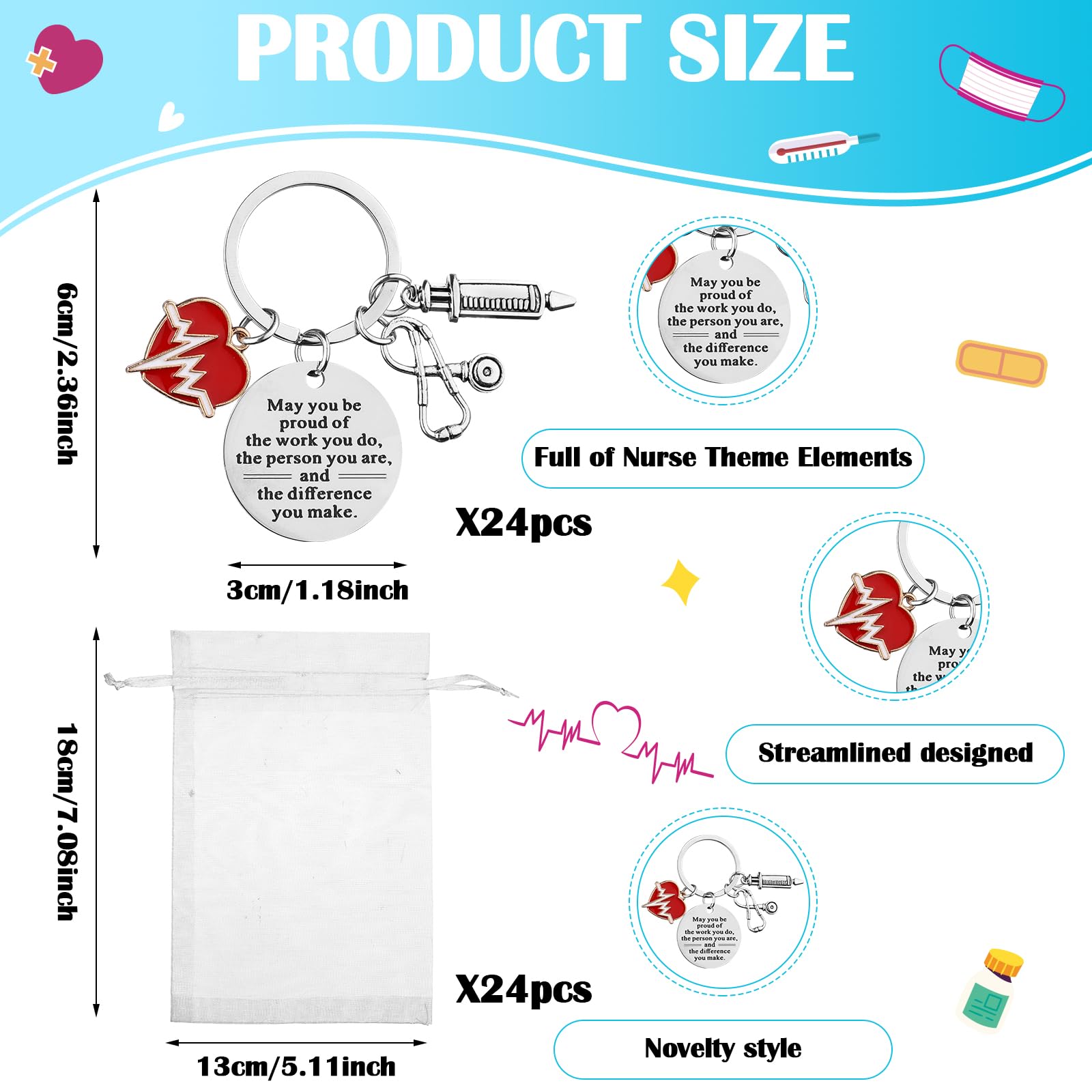 24 Sets Nurse Appreciation Gift Bulk Thank You Gifts for Nurses Inspirational Notebooks Nursing Pens Nurse Keychain Nurses Week Gifts for Medical Nursing Student Assistant Doctor Hospital Staff - Image 4