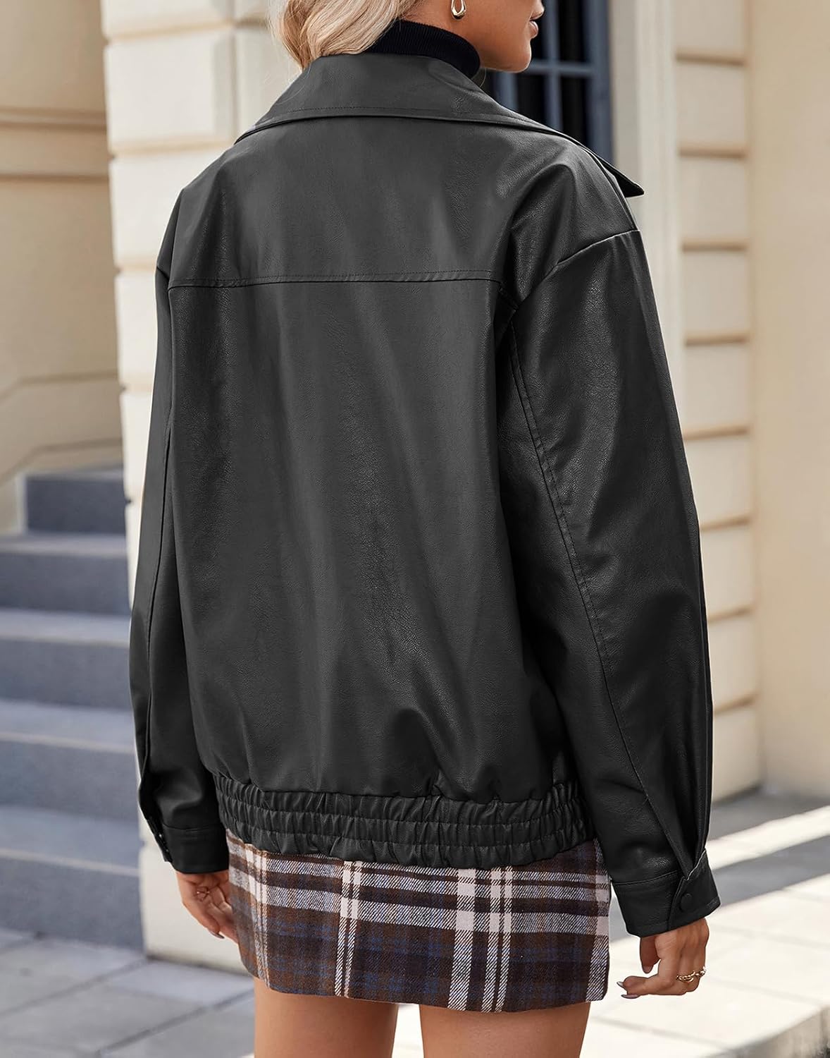 American Trends Womens Faux Leather Jackets Oversized Motorcycle Bomber Coats Fall Spring Fashion Clothes Winter Outfits - Image 3